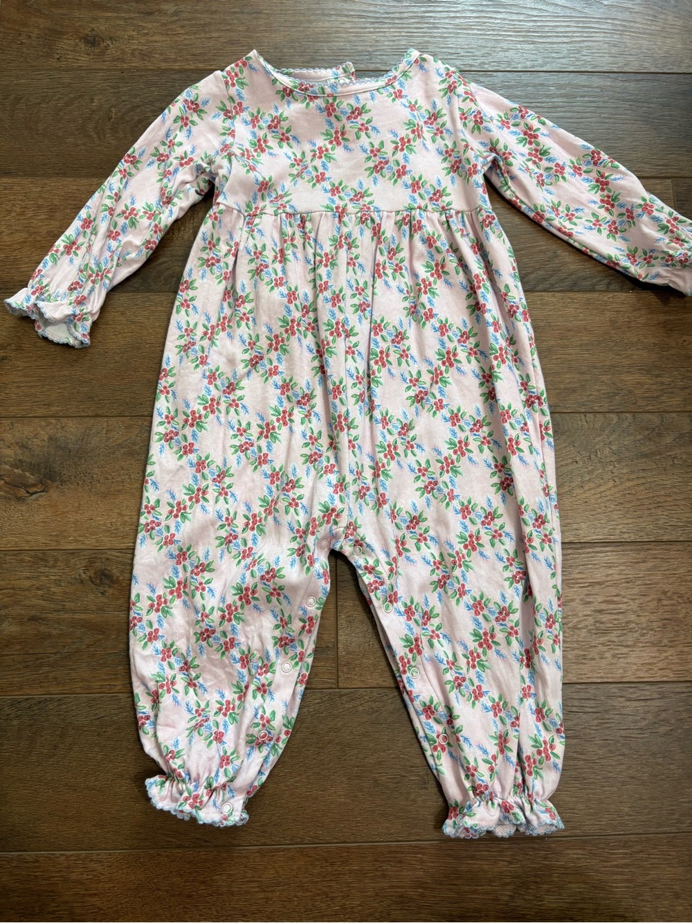 James & Lottie Girls' Pink Floral Long-Sleeve One-Piece Romper size 24m